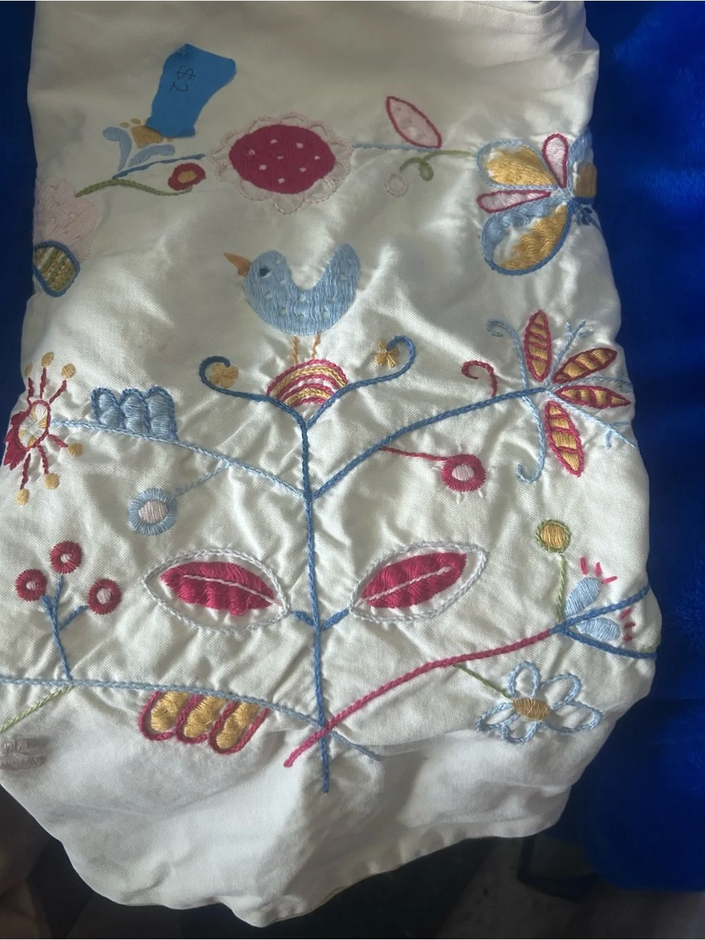 IKEA Alfhild Fagel embroidered folk art bird floral pillow cover!